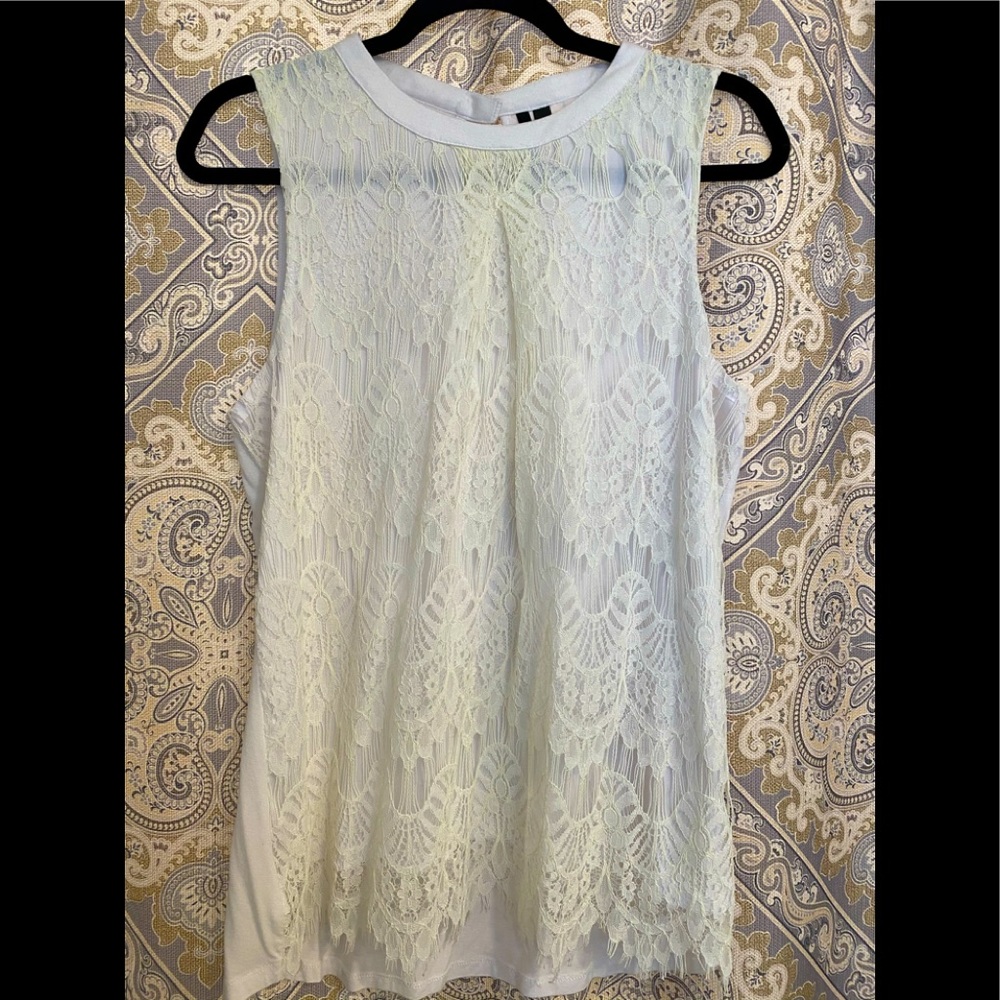 White Lace lined with cotton tank top